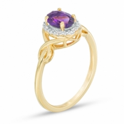 Женское кольцо из желтого золота 585 пробы с аметистом и бриллиантом