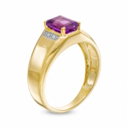 Мужское кольцо из желтого золота 585 пробы с аметистом и бриллиантом