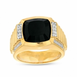 Мужское кольцо из желтого золота 585 пробы с ониксом и бриллиантами