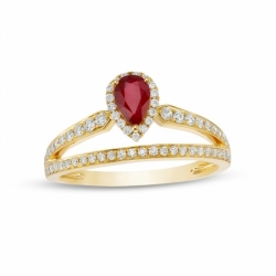 Помолвочное кольцо из желтого золота 585 пробы с рубином и бриллиантами