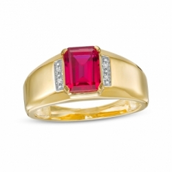 Мужское кольцо из желтого золота 585 пробы с рубином и бриллиантами