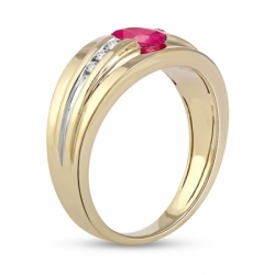 Мужское кольцо из желтого золота 585 пробы с рубином и бриллиантами