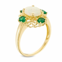 Женское кольцо из желтого золота 585 пробы с опалом и изумрудом