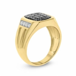 Мужское кольцо из желтого золота 585 пробы с черными и белыми бриллиантами
