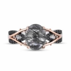 Женское кольцо из серебра 925 пробы с кварцем и черным бриллиантом