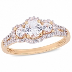 Помолвочное кольцо из красного золота 585 пробы с белым сапфиром и бриллиантом
