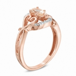 Женское кольцо из красного золота 585 пробы с морганитом и бриллиантами