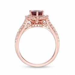 Женское кольцо из красного золота 585 пробы с родолитом и бриллиантами