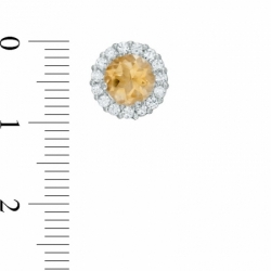 Серьги-гвоздики из белого золота 585 пробы с цитрином и белым сапфиром