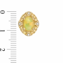 Серьги-гвоздики из желтого золота 585 пробы с опалом, гранатом и бриллиантом