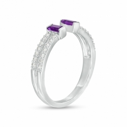 Женское кольцо из серебра с белым сапфиром и аметистом