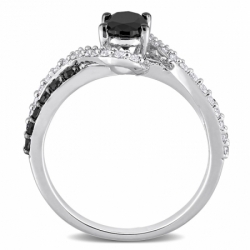 Женское кольцо из серебра с черным бриллиантом и белым сапфиром