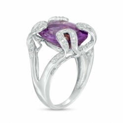 Женское кольцо из серебра с аметистом и бриллиантом