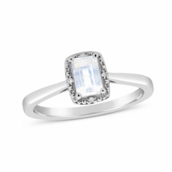 Женское кольцо из серебра с лунным камнем и бриллиантами