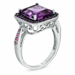 Женское кольцо из серебра с аметистом и розовым сапфиром