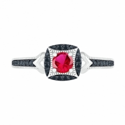 Женское кольцо из серебра с рубином и черным бриллиантом