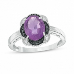Женское кольцо из серебра с аметистоми бриллиантами