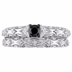 Комплект колец из серебра с черными и белыми бриллиантами