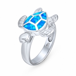 Детское кольцо Черепашка из серебра с голубым опалом