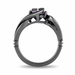 Женское кольцо из серебра с аметистом и черным бриллиантом