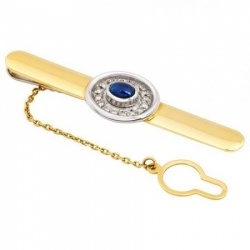 Зажим для галстука из комбинированного золота с бриллиантами и сапфиром