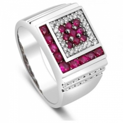 Кольцо мужское с бриллиантами и рубинами