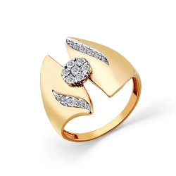 Женское кольцо из комбинированного золота 585 пробы с фианитом