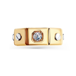 Мужское кольцо из комбинированного золота 585 пробы с фианитом