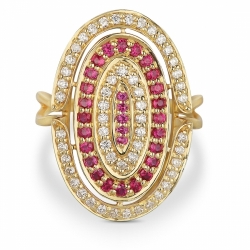 Кольцо из жёлтого золота с рубинами и бриллиантами