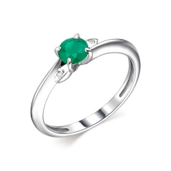 Кольцо из серебра с бриллиантами и зелёным агатом