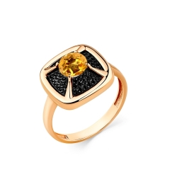 Женское кольцо из красного золота 585 пробы с цитрином и шпинелью