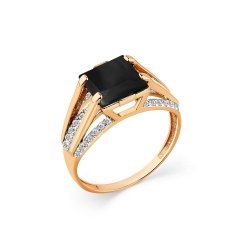 Женское кольцо из красного золота 585 пробы с агатом и фианитами