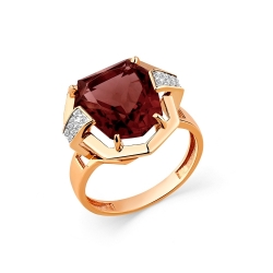 Женское кольцо из красного золота 585 пробы с ситаллом и фианитами