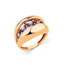 Женское кольцо из красного золота 585 пробы с танзанитом