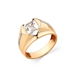 Женское кольцо из красного золота 585 пробы с горным хрусталем и фианитами