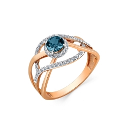 Женское кольцо из красного золота 585 пробы с топазом London и фианитами