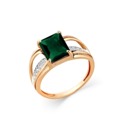 Женское кольцо из красного золота 585 пробы с турмалином и фианитами