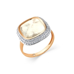 Женское кольцо из красного золота 585 пробы с перламутром и фианитами