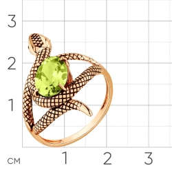 Женское кольцо из красного золота 585 пробы с хризолитом и фианитами