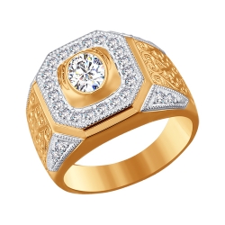 Мужское кольцо из золота с фианитами SOKOLOV