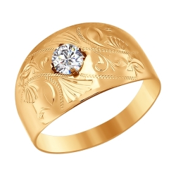 Мужское золотое кольцо с фианитами SOKOLOV