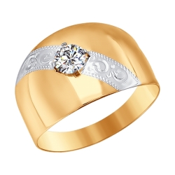 Мужское золотое кольцо с фианитами SOKOLOV