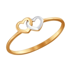 Золотое кольцо с двумя сердцами без камней SOKOLOV