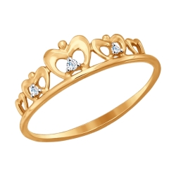 Золотое кольцо в виде короны (Фианит) SOKOLOV