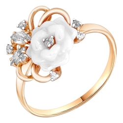 Женское кольцо из красного золота 585 пробы c керамикой и фианитами