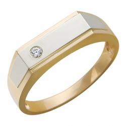 Мужское кольцо из комбинированного золота с фианитом