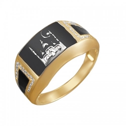 Мужское кольцо из комбинированного золота c фианитом