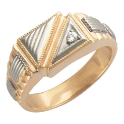 Мужское кольцо из комбинированного золота c фианитом