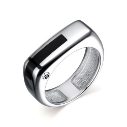 Мужское кольцо серебра с эмалью и черным бриллиантом