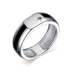 Мужское кольцо серебра с черным бриллиантом